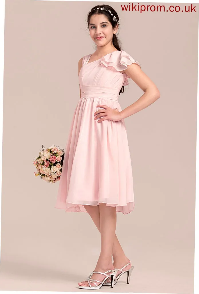 Knee-Length Chiffon V-neck Ruffles Meadow Cascading Junior Bridesmaid Dresses A-Line With