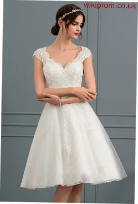 Knee-Length Wedding Dresses Robin Lace Dress Tulle Wedding V-neck A-Line