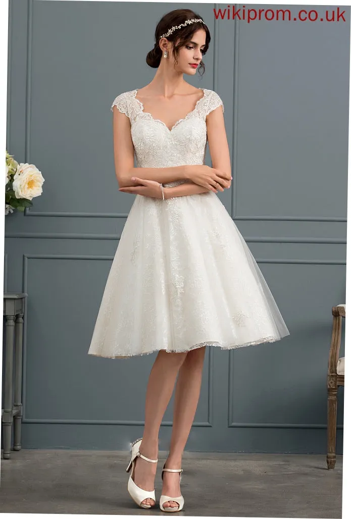 Knee-Length Wedding Dresses Robin Lace Dress Tulle Wedding V-neck A-Line