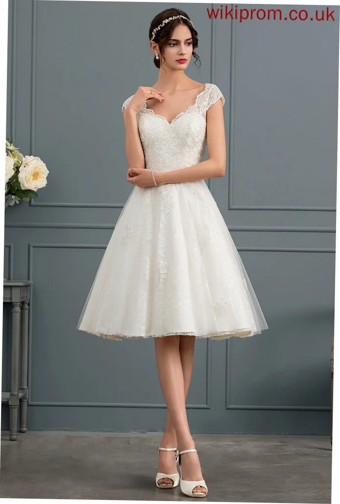Knee-Length Wedding Dresses Robin Lace Dress Tulle Wedding V-neck A-Line