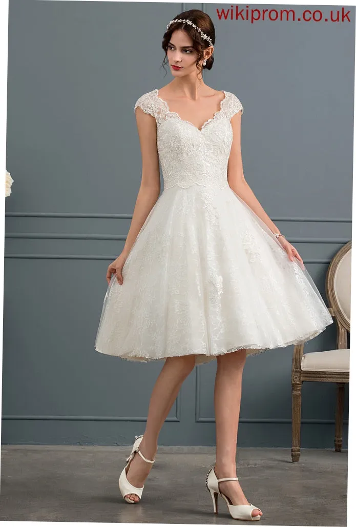 Knee-Length Wedding Dresses Robin Lace Dress Tulle Wedding V-neck A-Line