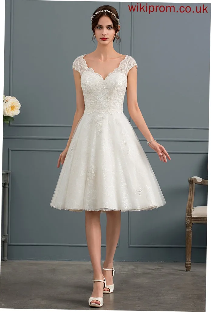 Knee-Length Wedding Dresses Robin Lace Dress Tulle Wedding V-neck A-Line