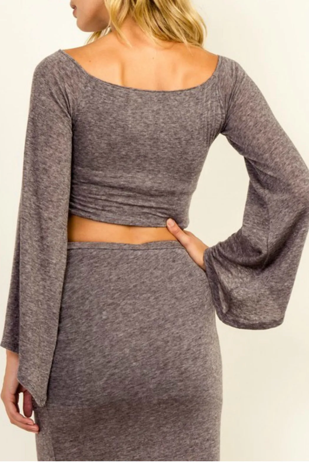 Knit Bell Sleeve Crop Top