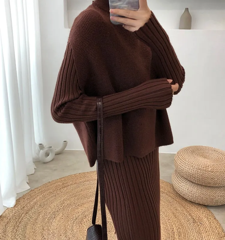 Knitting Female Sweater Suit For Women Two Piece Set Knitted Pullover  Elegant Knitting Clothing Suit