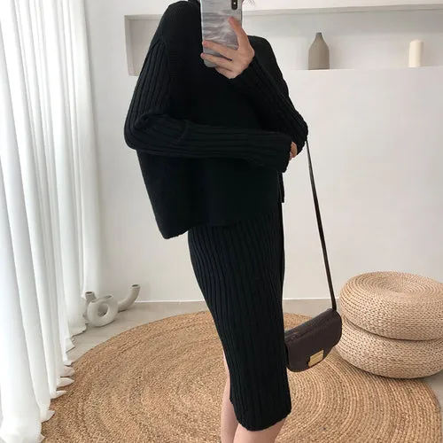 Knitting Female Sweater Suit For Women Two Piece Set Knitted Pullover  Elegant Knitting Clothing Suit