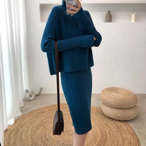 Knitting Female Sweater Suit For Women Two Piece Set Knitted Pullover  Elegant Knitting Clothing Suit