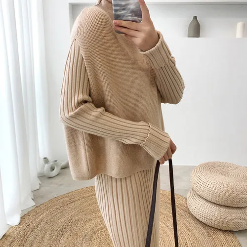 Knitting Female Sweater Suit For Women Two Piece Set Knitted Pullover  Elegant Knitting Clothing Suit