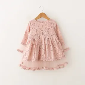 Lace long slv sheered dress