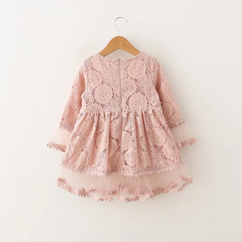 Lace long slv sheered dress