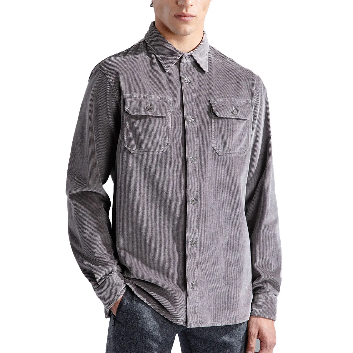 Light Grey Velvet Corduroy Overshirt