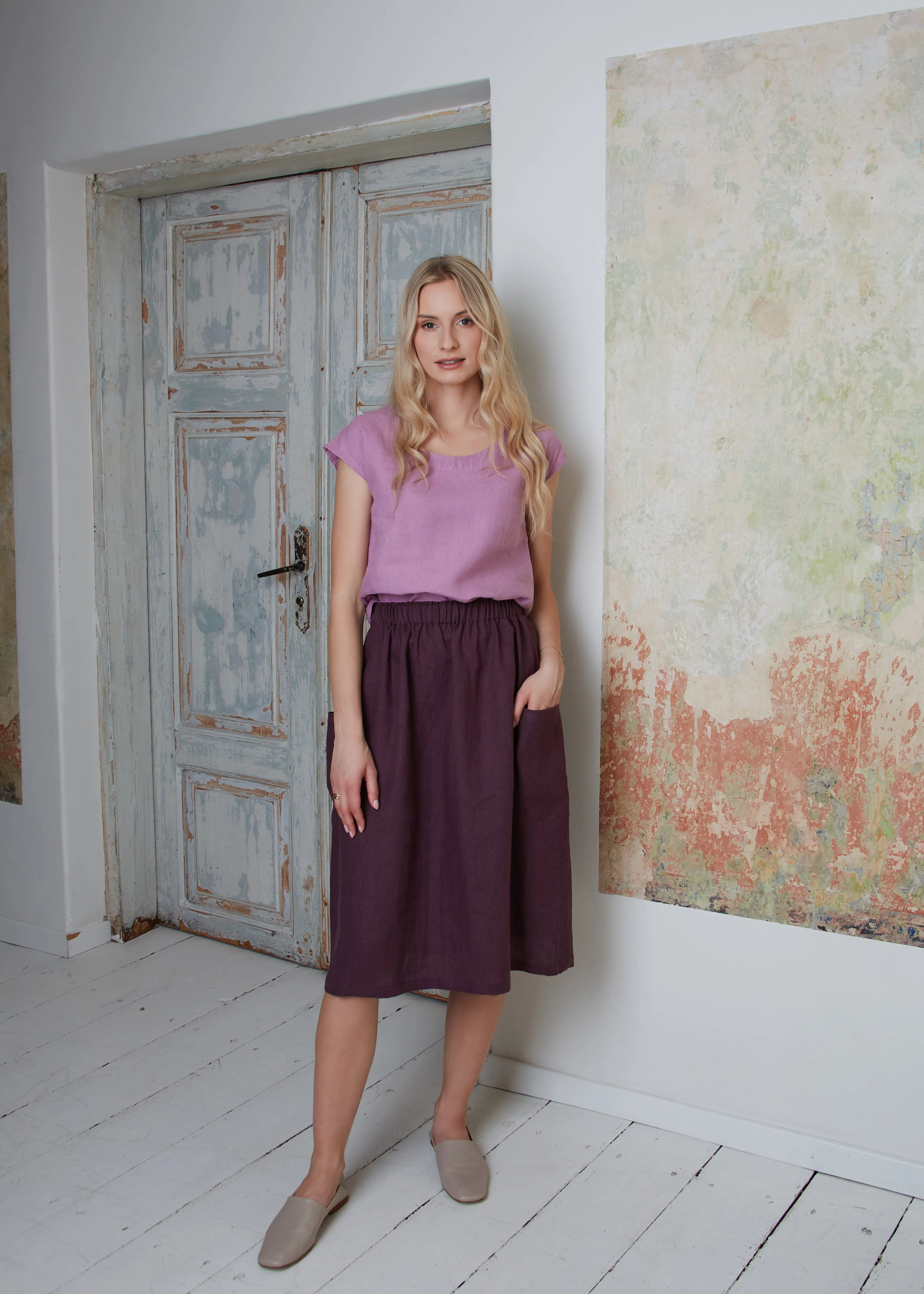Linen Sleeveless Top ELLA-2 with Round Neck