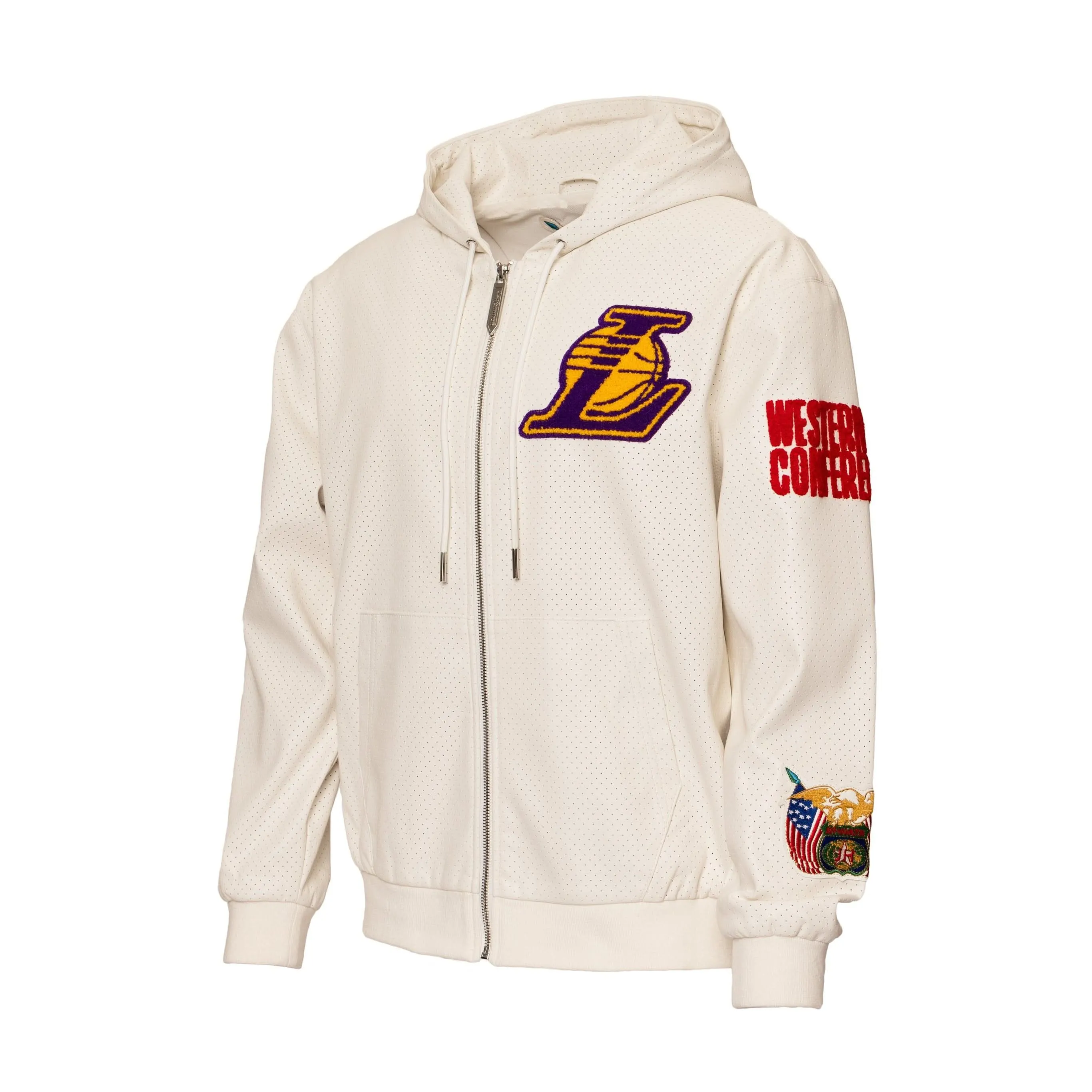 LOS ANGELES LAKERS 1947 LIGHTWEIGHT VEGAN ZIP-UP HOODED JACKET White