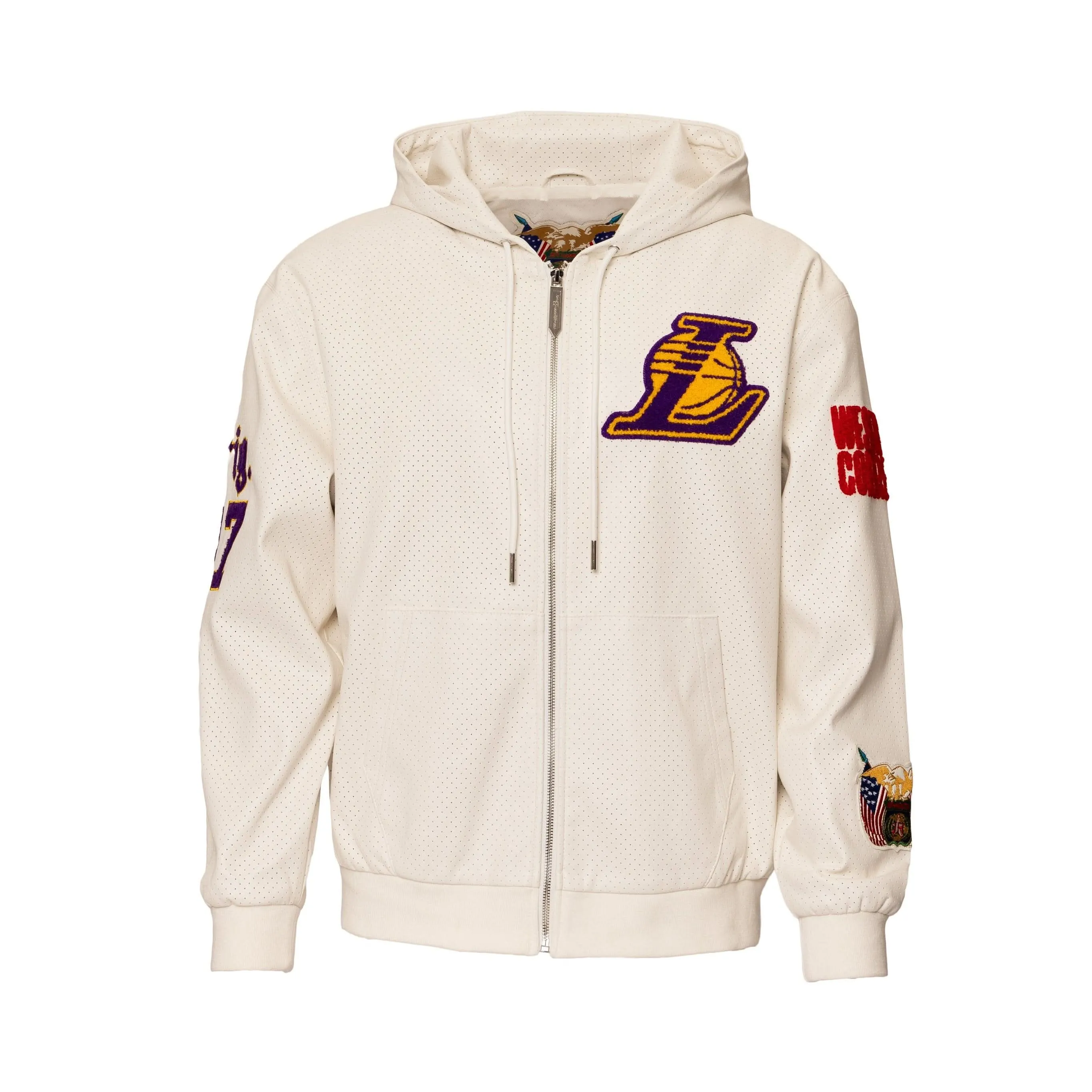 LOS ANGELES LAKERS 1947 LIGHTWEIGHT VEGAN ZIP-UP HOODED JACKET White