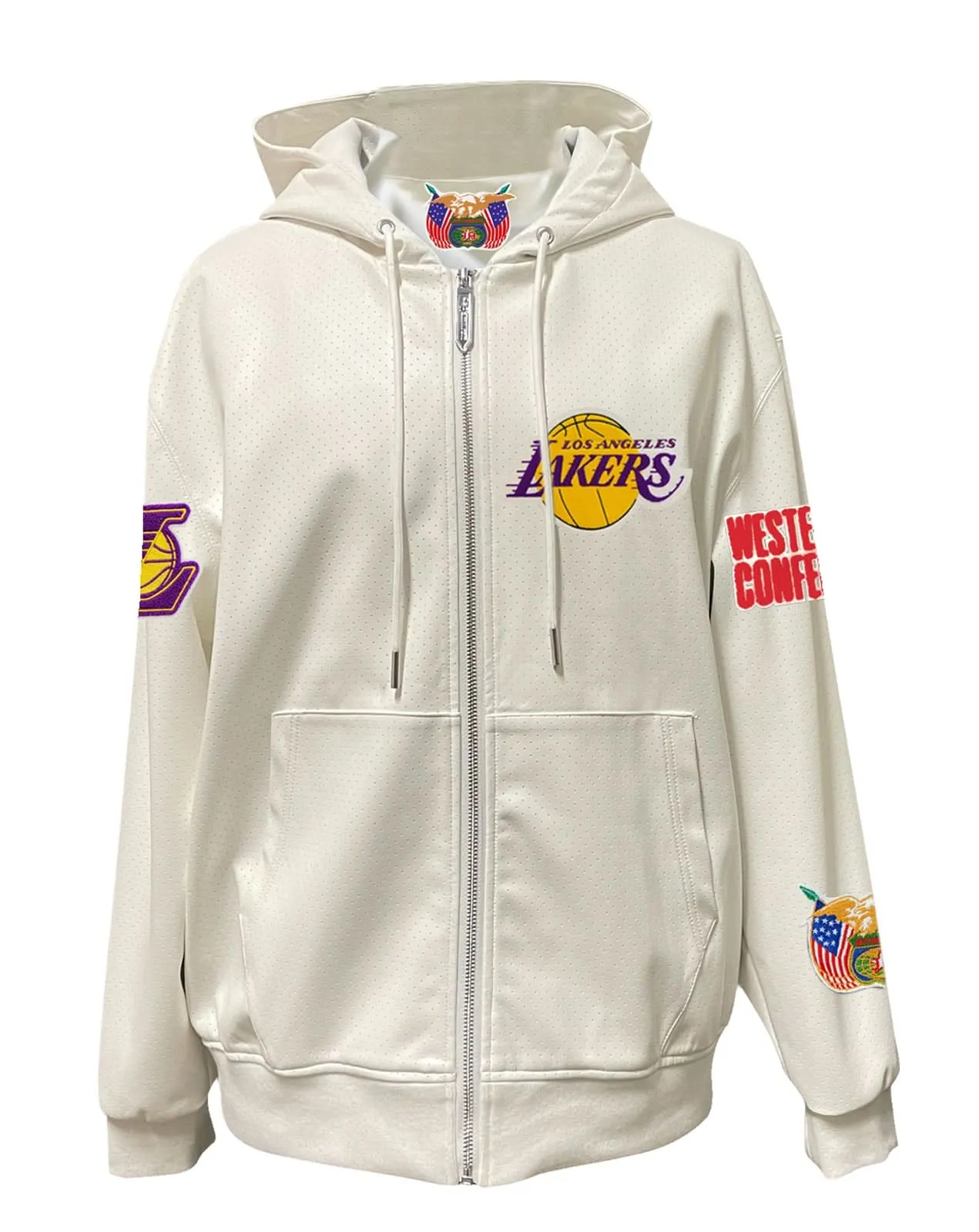 LOS ANGELES LAKERS LIGHTWEIGHT VEGAN ZIP-UP HOODED JACKET WHITE