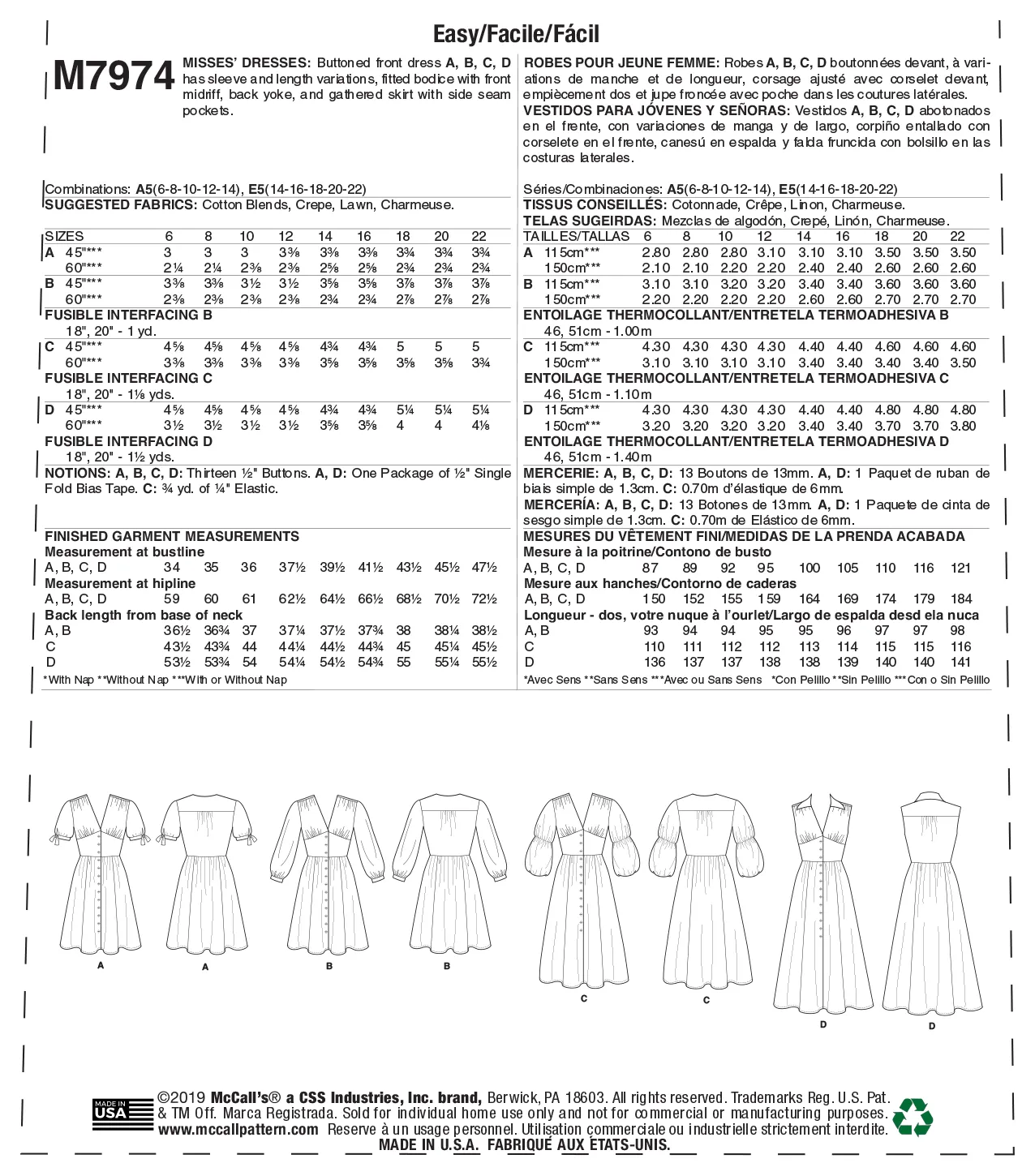 M7974 Misses' Dresses