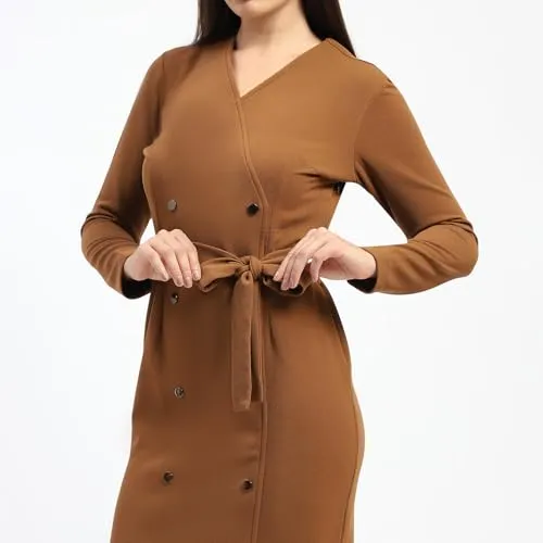 Madame Belted Buttoned Brown Dress