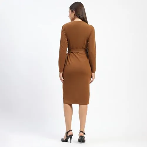 Madame Belted Buttoned Brown Dress