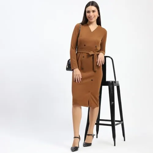 Madame Belted Buttoned Brown Dress