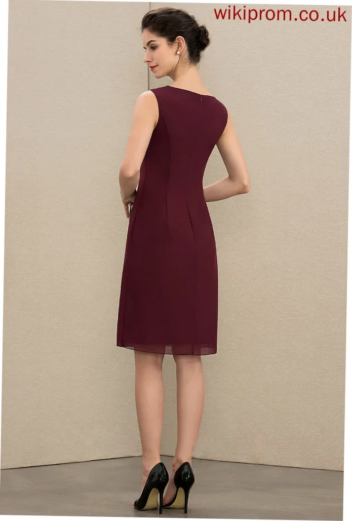 Madge Mother With Chiffon the A-Line Mother of the Bride Dresses Neck Bride Knee-Length Dress Scoop of Beading