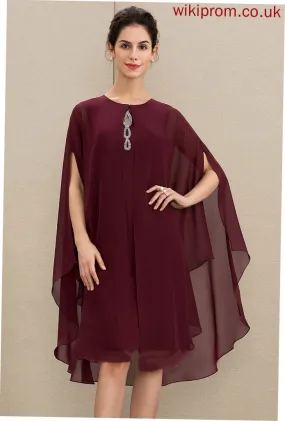 Madge Mother With Chiffon the A-Line Mother of the Bride Dresses Neck Bride Knee-Length Dress Scoop of Beading