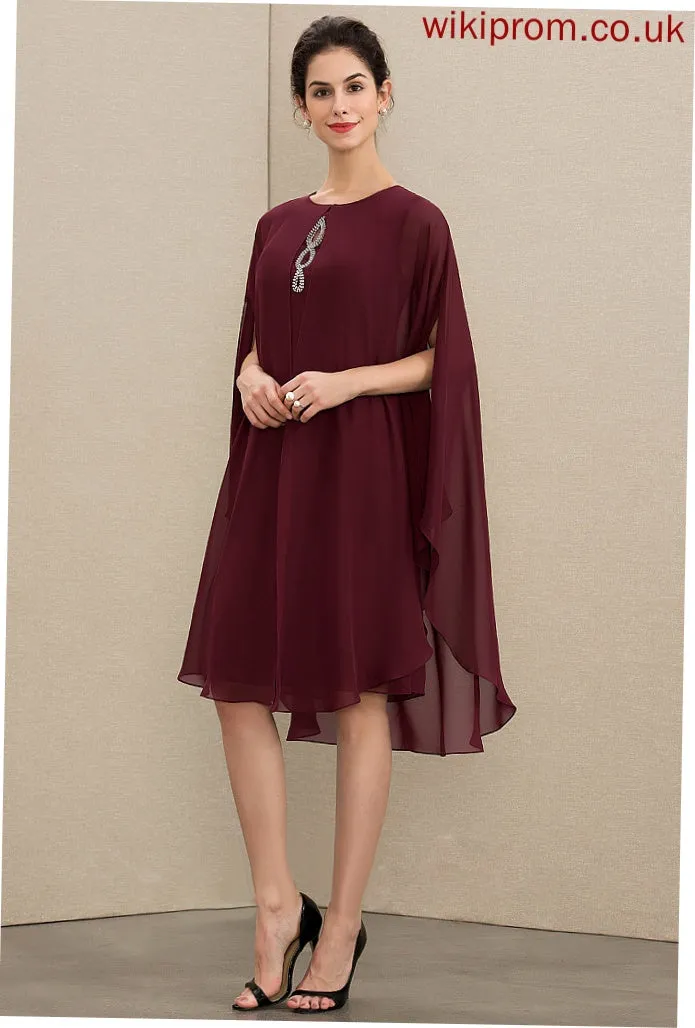Madge Mother With Chiffon the A-Line Mother of the Bride Dresses Neck Bride Knee-Length Dress Scoop of Beading
