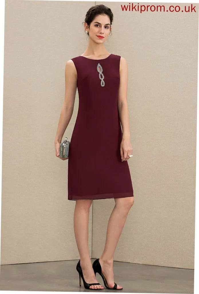 Madge Mother With Chiffon the A-Line Mother of the Bride Dresses Neck Bride Knee-Length Dress Scoop of Beading