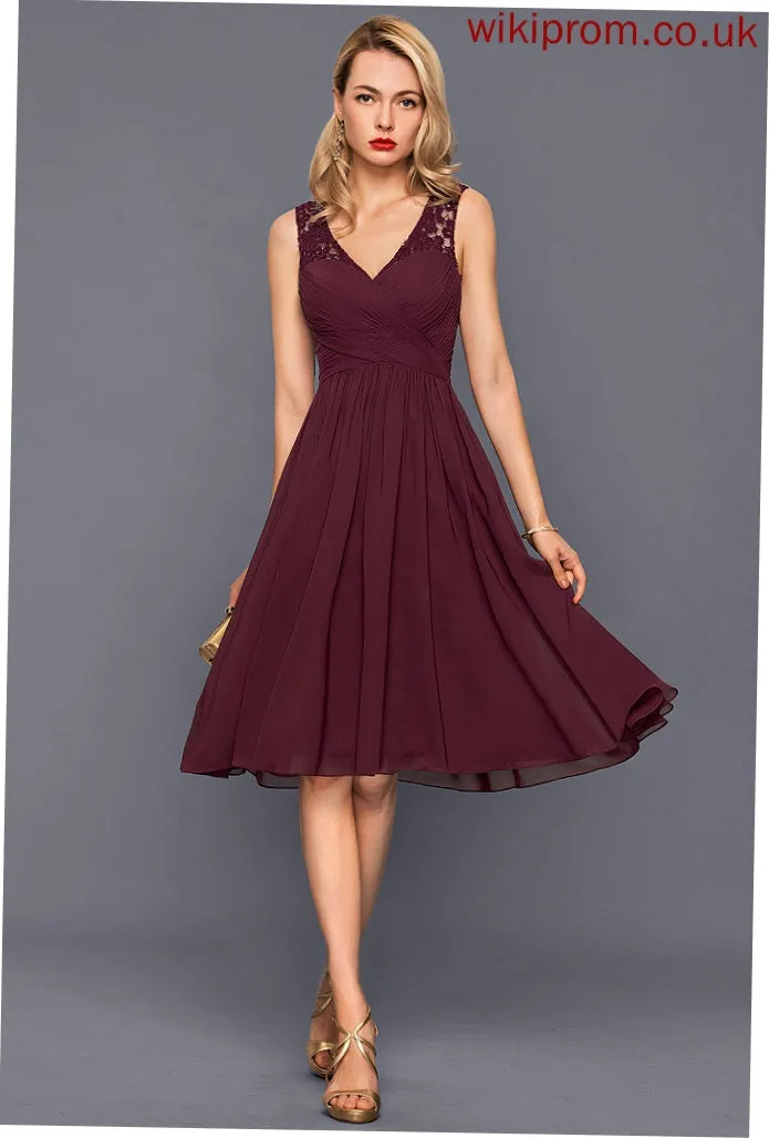 Neckline Length A-Line Embellishment Knee-Length Fabric Silhouette Ruffle V-neck Justice Sleeveless A-Line/Princess Bridesmaid Dresses