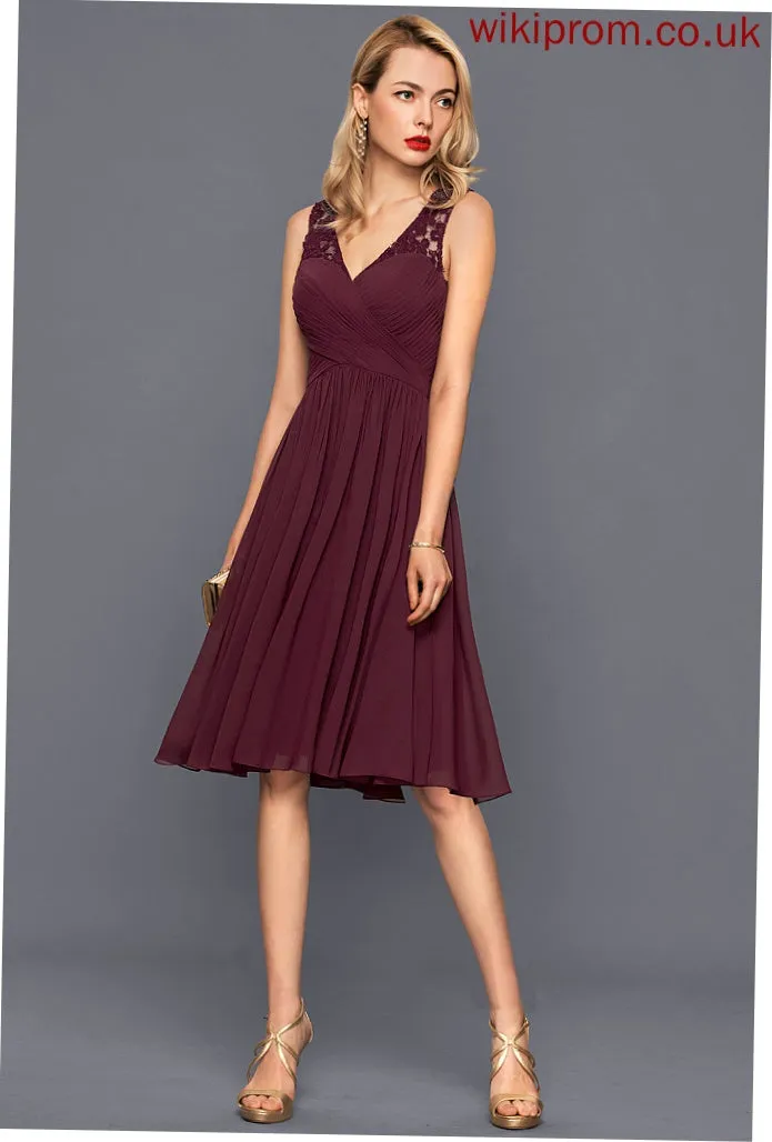 Neckline Length A-Line Embellishment Knee-Length Fabric Silhouette Ruffle V-neck Justice Sleeveless A-Line/Princess Bridesmaid Dresses