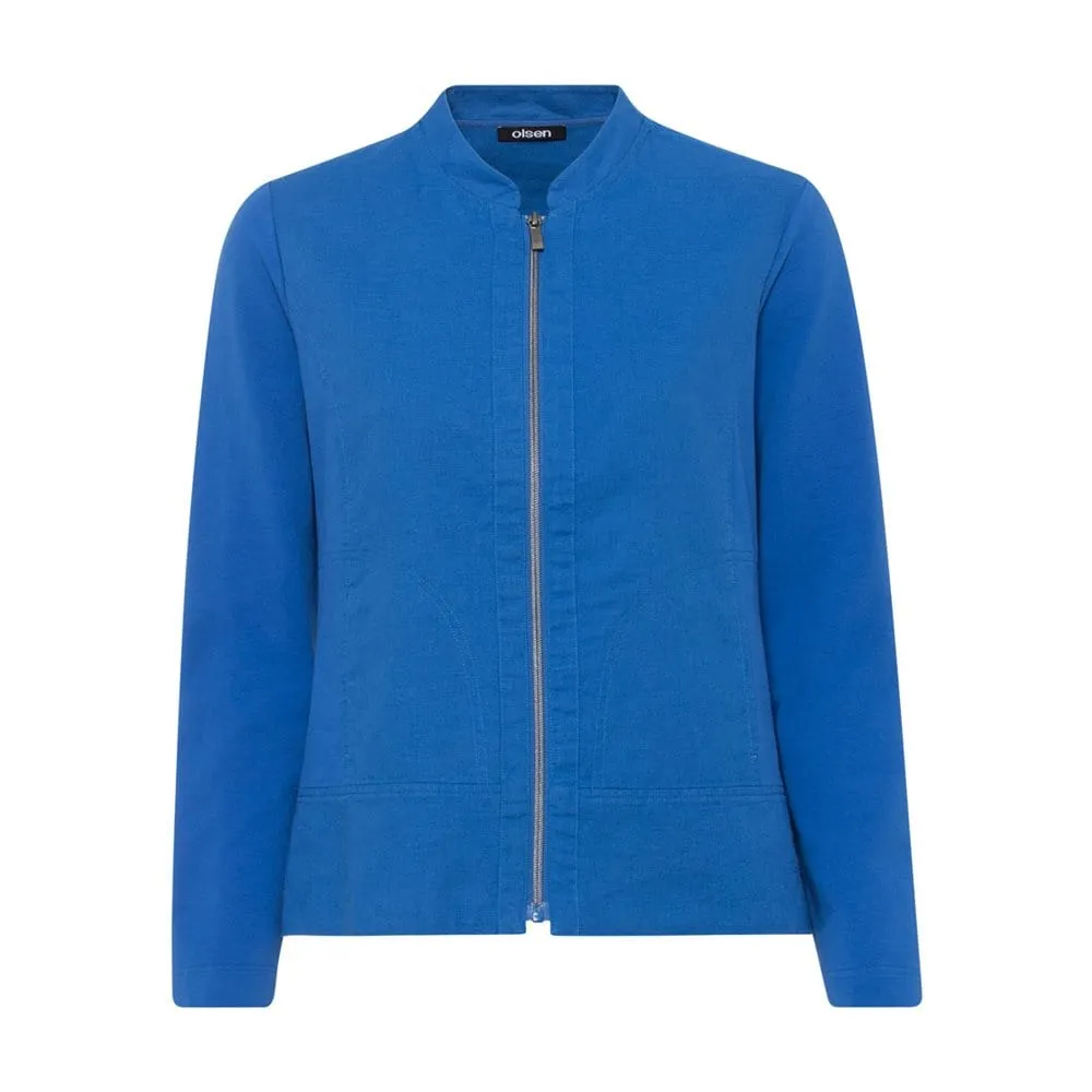 Olsen Linen Patch Jersey Jacket Cobalt