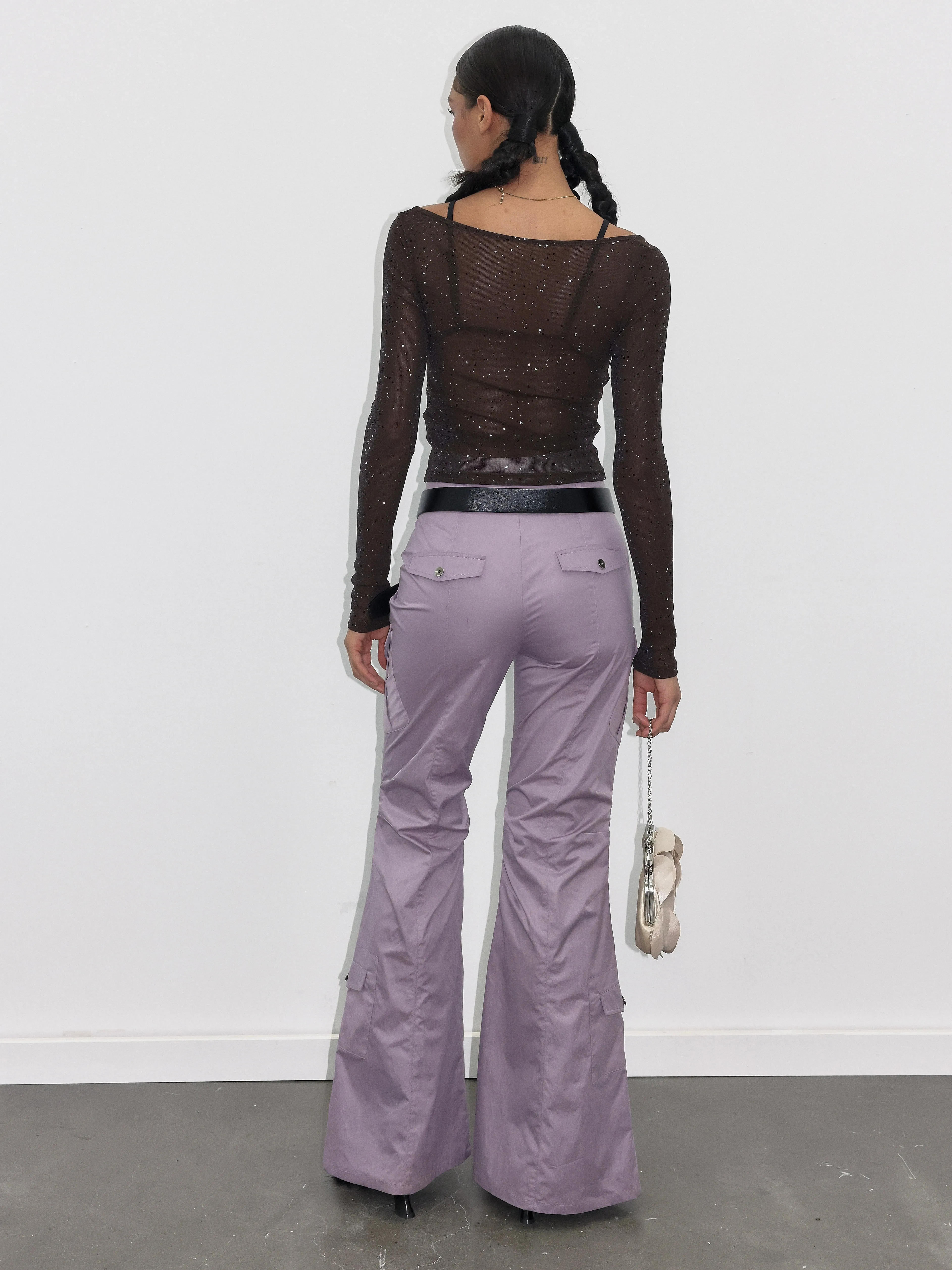 Purple Cargo Flared Pants