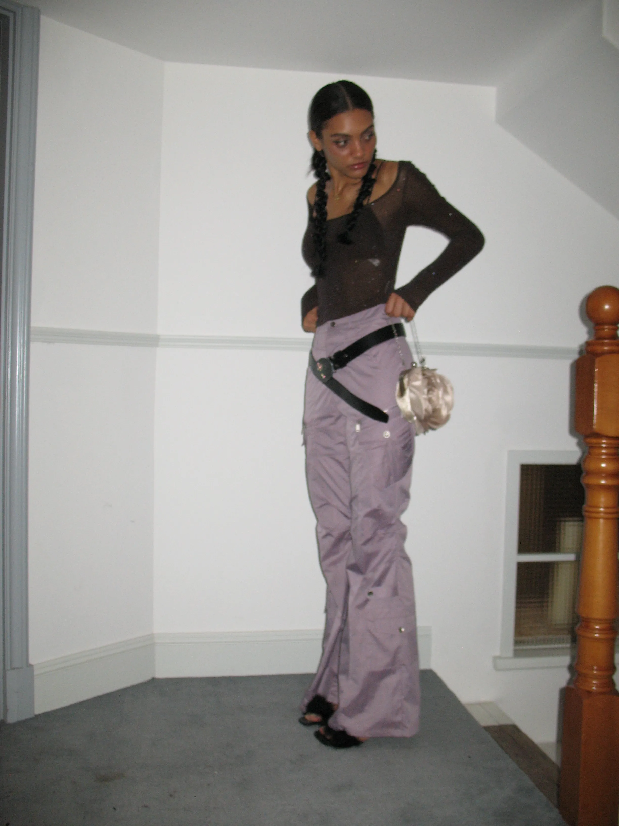 Purple Cargo Flared Pants