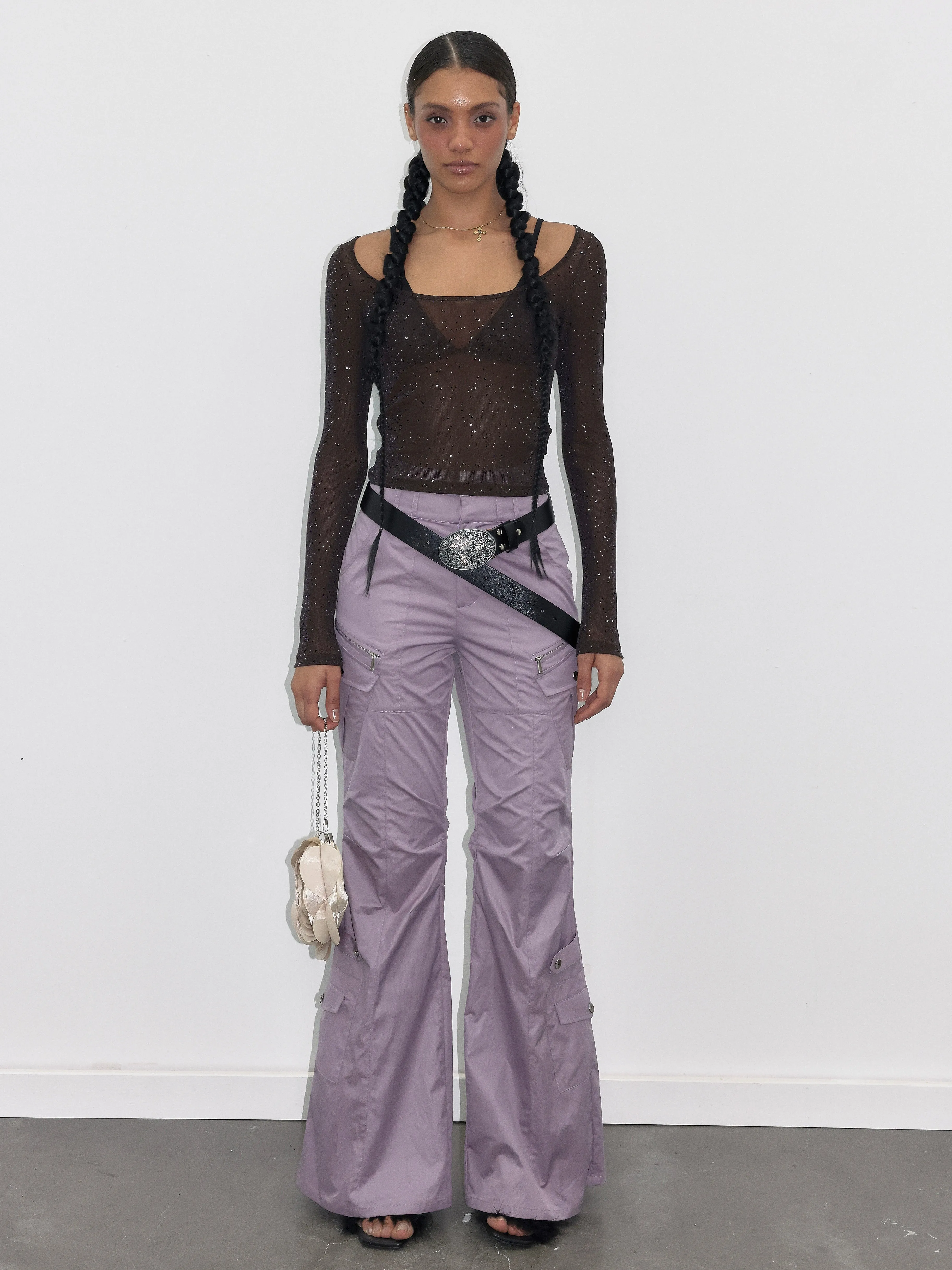 Purple Cargo Flared Pants