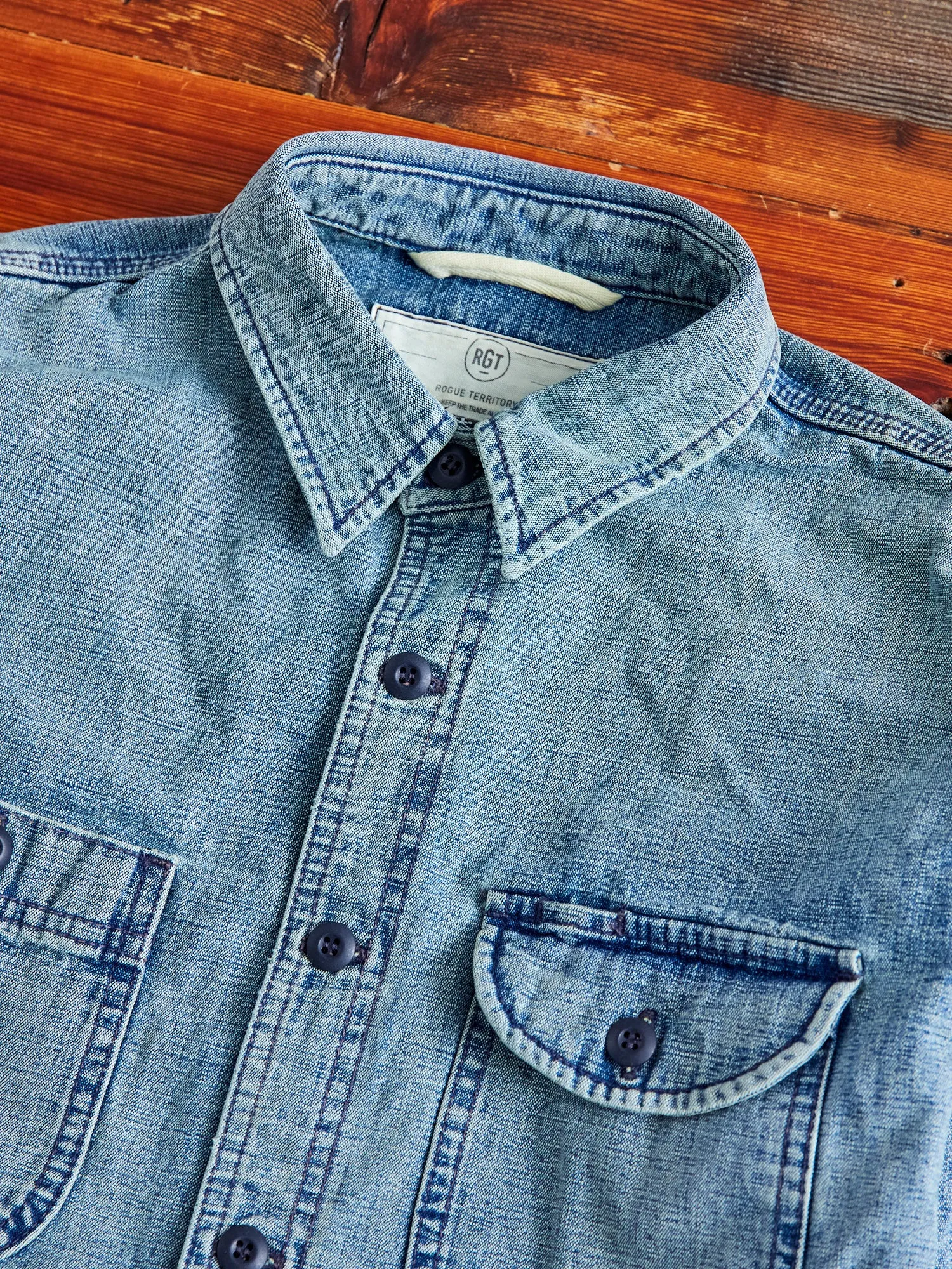 "Washed Out ISC" Work Shirt in Indigo