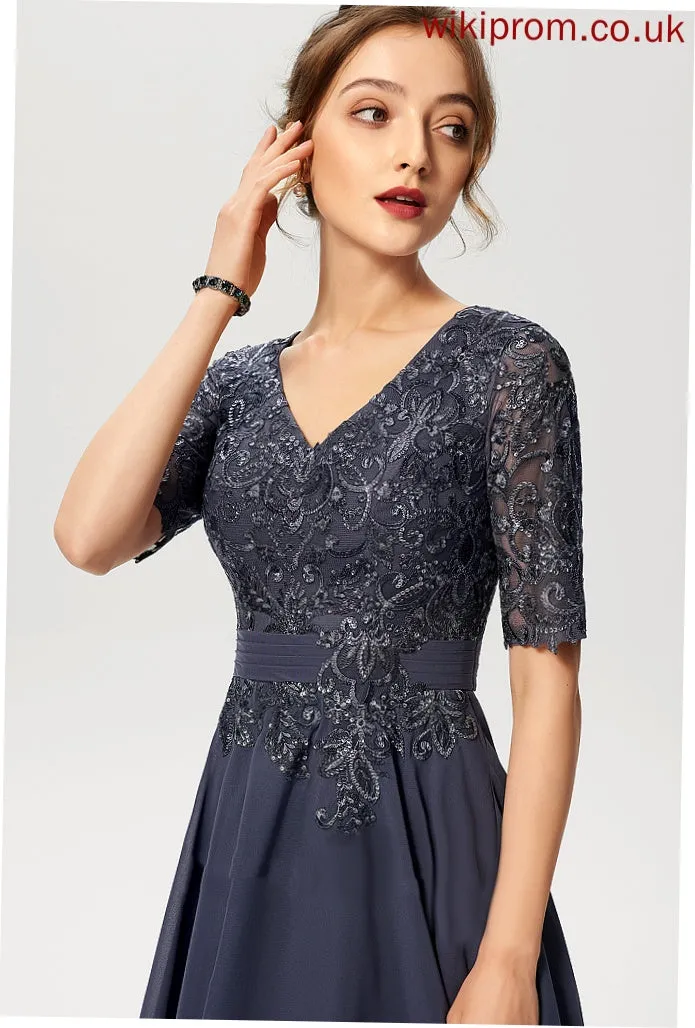 Riley A-Line Dress Sequins With Cocktail Cocktail Dresses Knee-Length Lace Chiffon V-neck