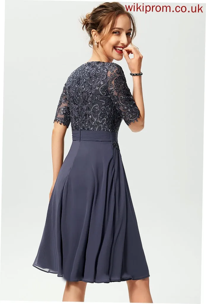 Riley A-Line Dress Sequins With Cocktail Cocktail Dresses Knee-Length Lace Chiffon V-neck