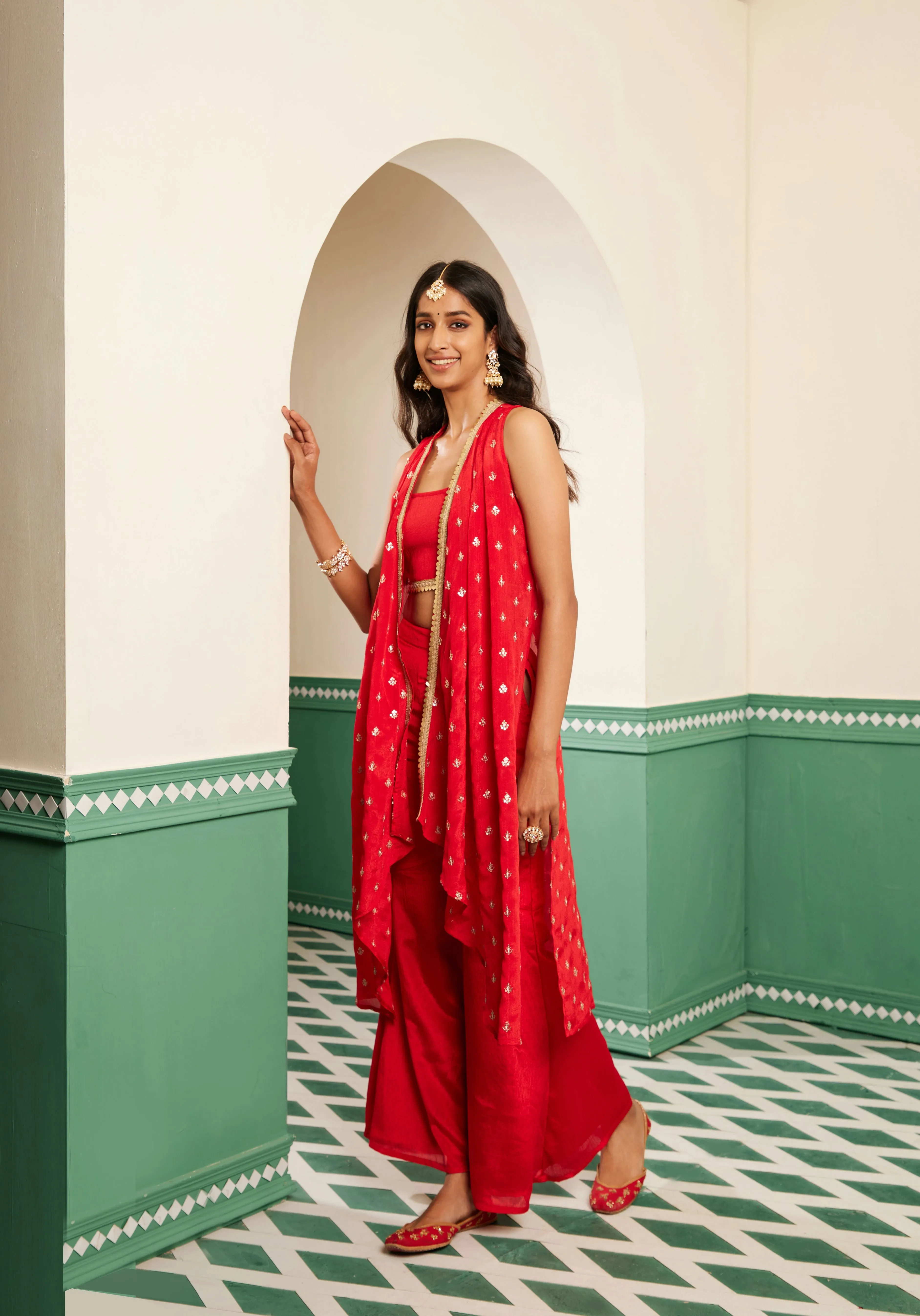 Sajda Red Flared Gharara