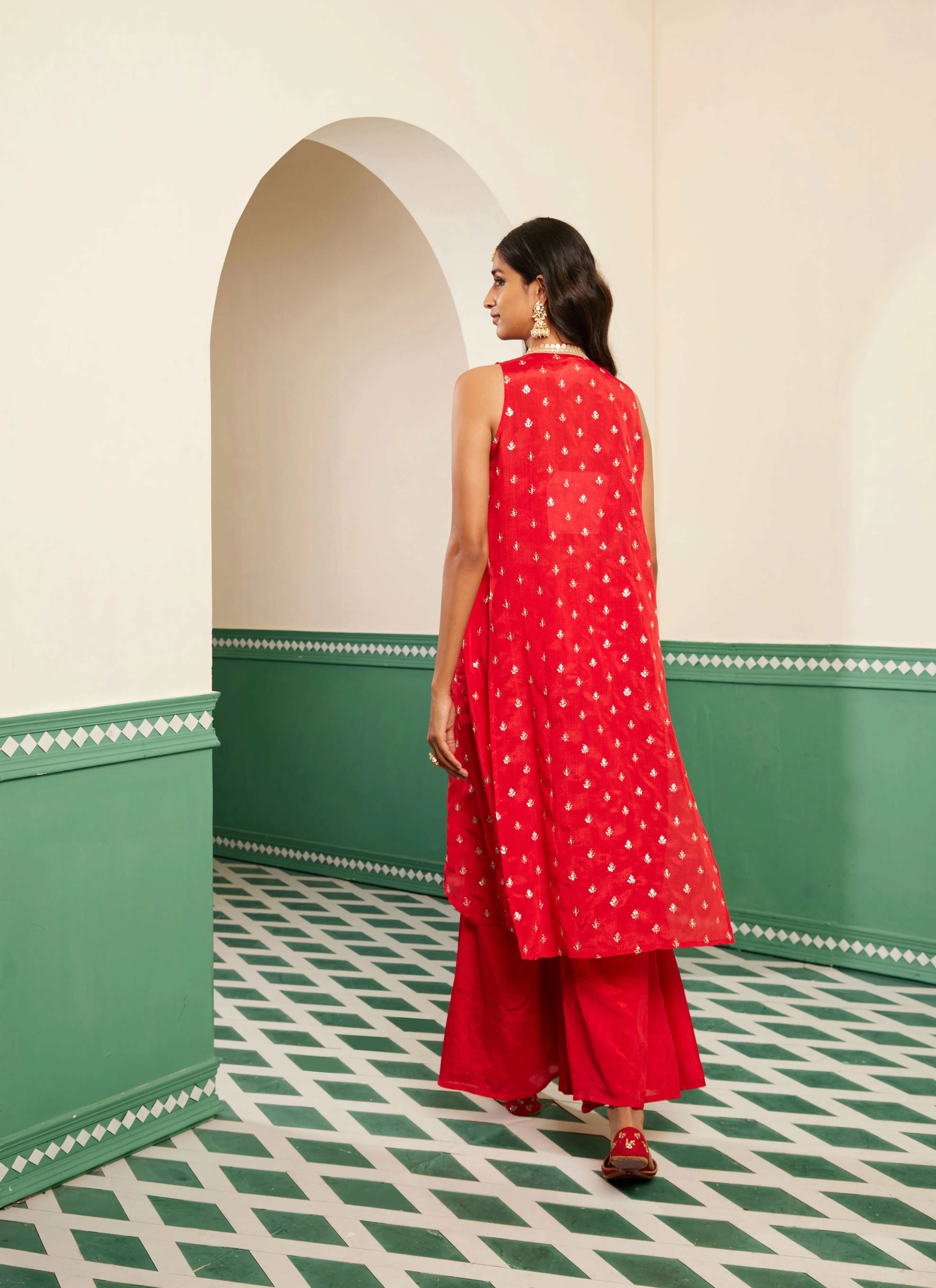 Sajda Red Flared Gharara