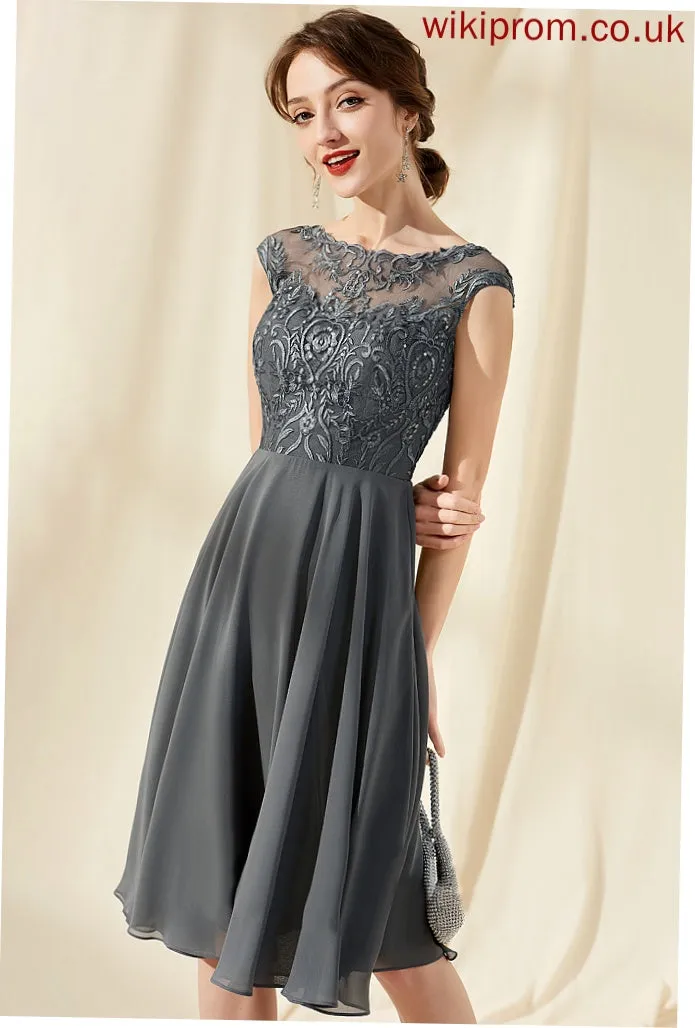 Sequins Knee-Length Lace Cocktail Neck A-Line Chiffon Carley Scoop Cocktail Dresses Dress With