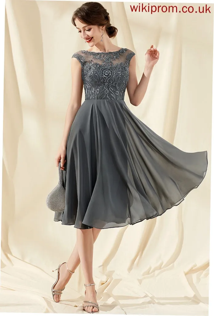 Sequins Knee-Length Lace Cocktail Neck A-Line Chiffon Carley Scoop Cocktail Dresses Dress With