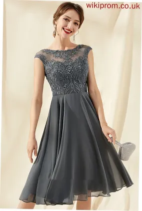 Sequins Knee-Length Lace Cocktail Neck A-Line Chiffon Carley Scoop Cocktail Dresses Dress With