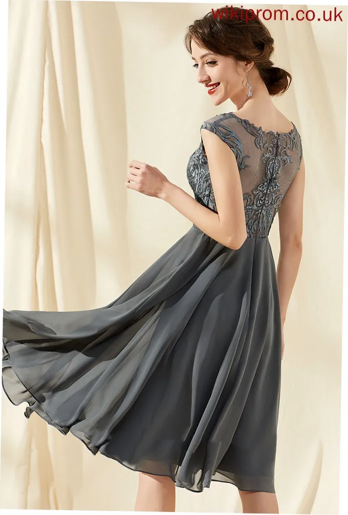 Sequins Knee-Length Lace Cocktail Neck A-Line Chiffon Carley Scoop Cocktail Dresses Dress With