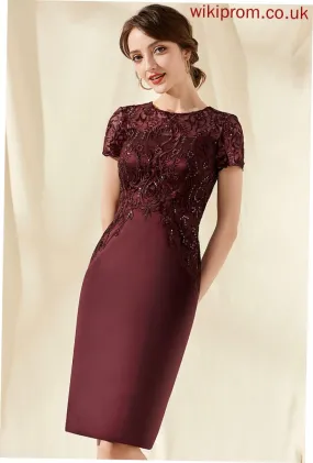 Sequins Neck With Cocktail Dresses Cocktail Khloe Scoop Lace Satin Dress Sheath/Column Knee-Length