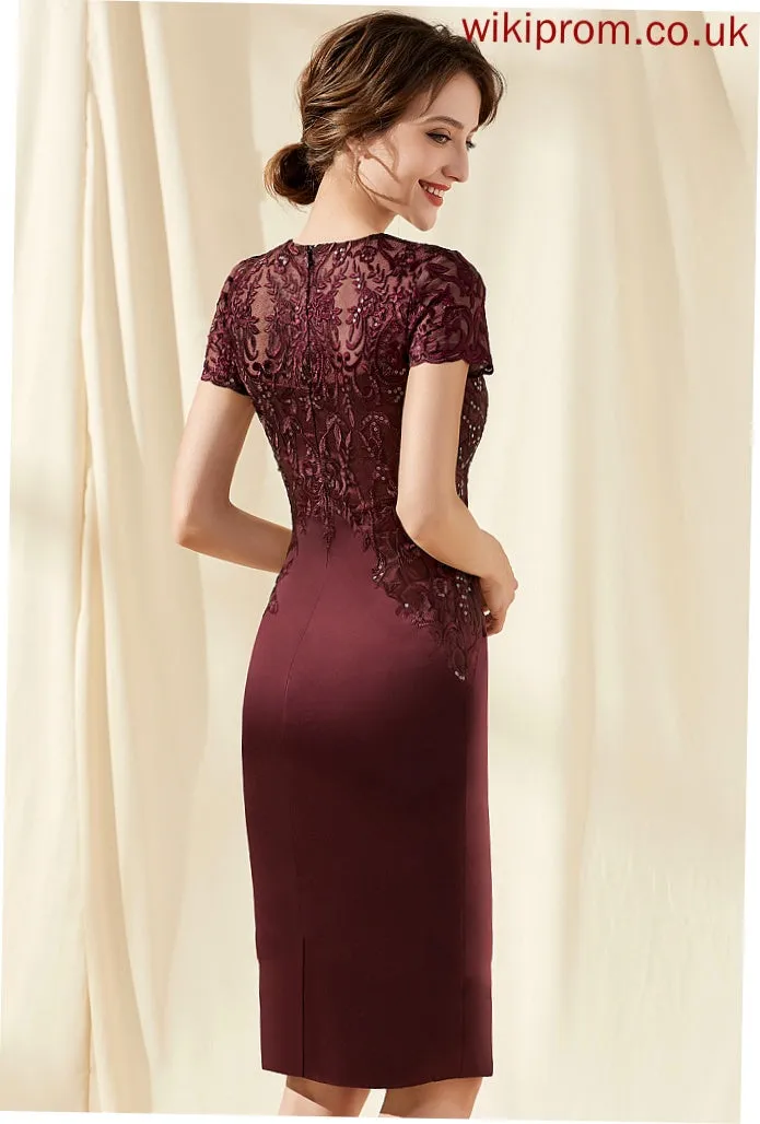 Sequins Neck With Cocktail Dresses Cocktail Khloe Scoop Lace Satin Dress Sheath/Column Knee-Length