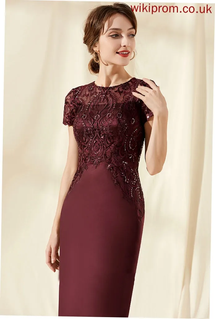 Sequins Neck With Cocktail Dresses Cocktail Khloe Scoop Lace Satin Dress Sheath/Column Knee-Length