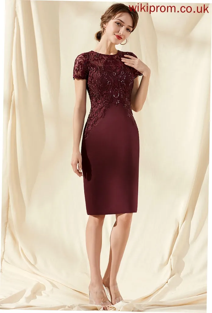 Sequins Neck With Cocktail Dresses Cocktail Khloe Scoop Lace Satin Dress Sheath/Column Knee-Length