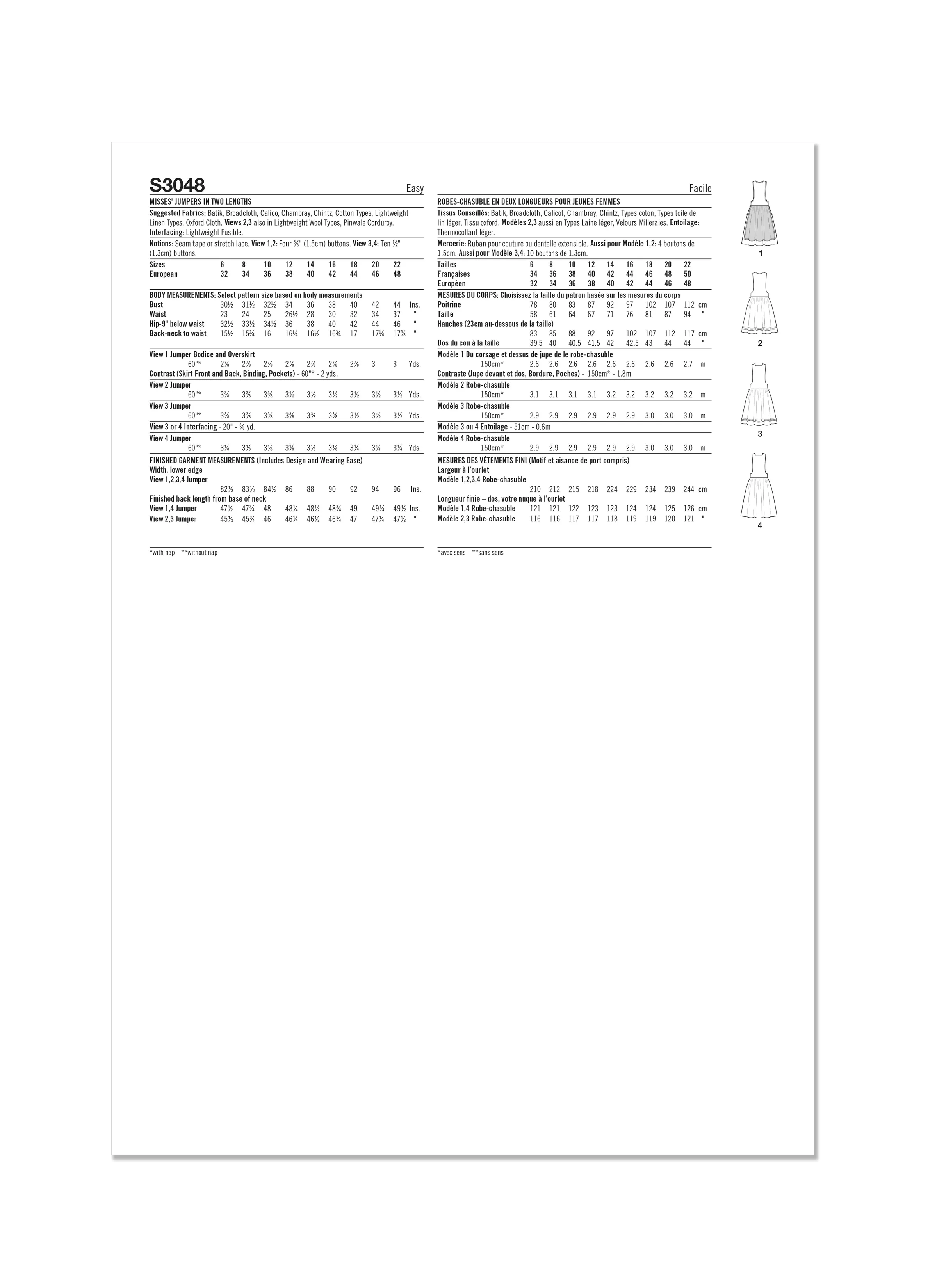 Simplicity sewing pattern S3048 Misses' Jumper Dress in Two Lengths