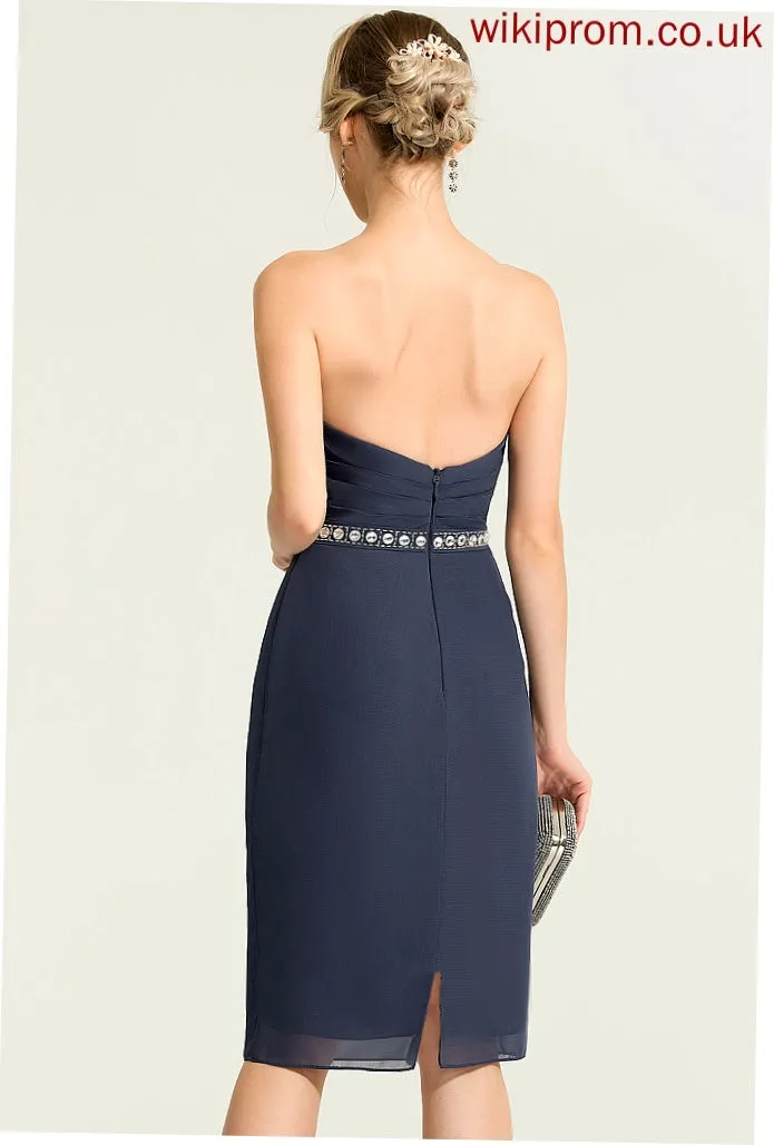 Sweetheart Cocktail With Cocktail Dresses Dress Chiffon Sheath/Column Ruffle Rhianna Beading Knee-Length