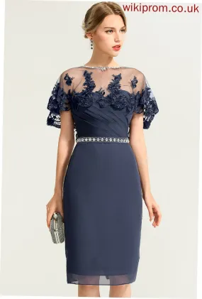 Sweetheart Cocktail With Cocktail Dresses Dress Chiffon Sheath/Column Ruffle Rhianna Beading Knee-Length