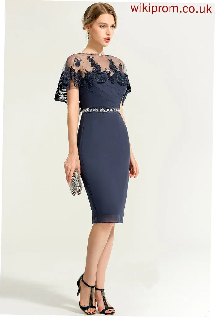 Sweetheart Cocktail With Cocktail Dresses Dress Chiffon Sheath/Column Ruffle Rhianna Beading Knee-Length
