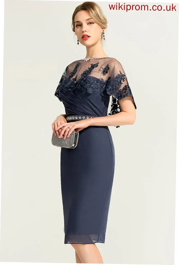 Sweetheart Cocktail With Cocktail Dresses Dress Chiffon Sheath/Column Ruffle Rhianna Beading Knee-Length